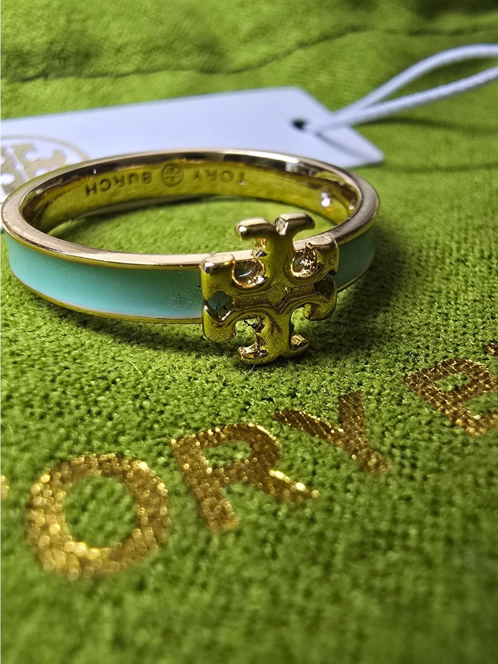 Tory Burch Gold-Tone Ring with Mint Enamel Band